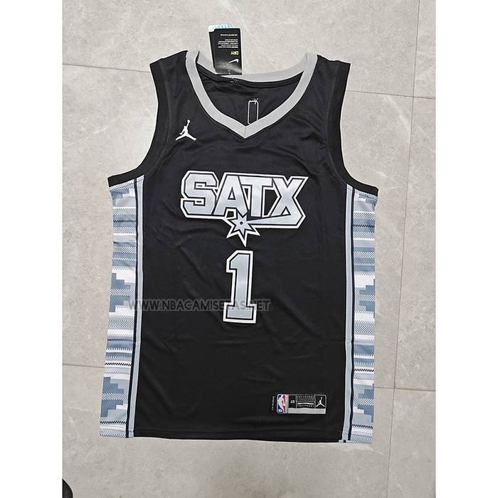 Camiseta San Antonio Spurs Victor Wembanyama NO 1 Statement 2022-23 Negro